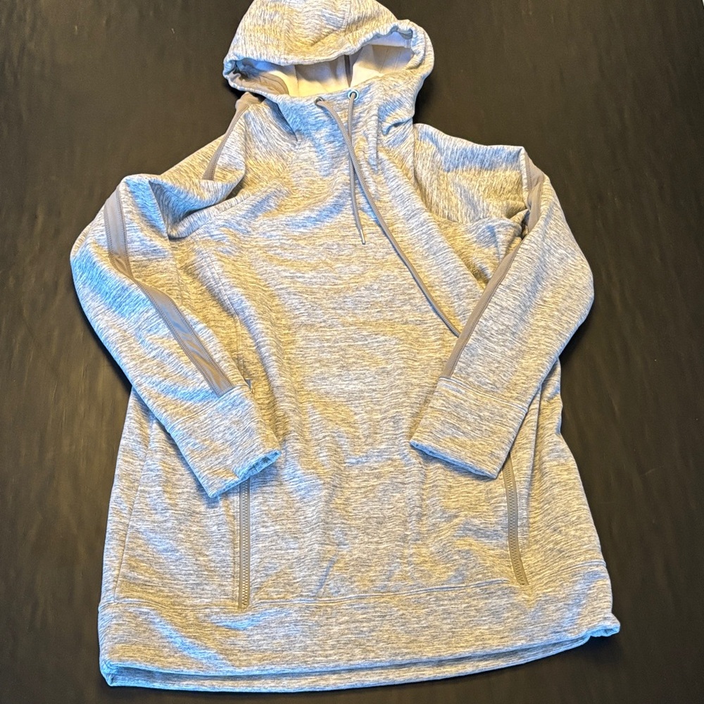Athleta Light Gray Pullover Hoodie Sweatshirt Dress with Cowl Neck Large Petite - Picture 6 of 13